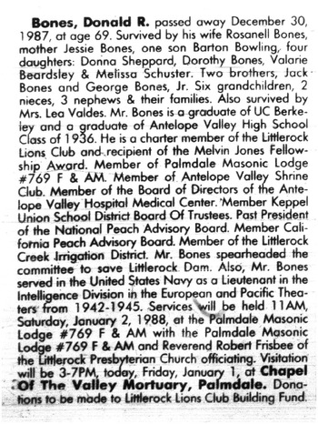 Bones,   Donald Raymond obituary