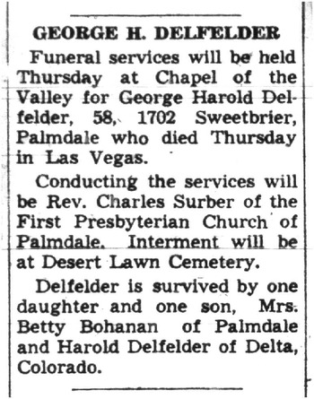 Delfelder,   George Harold obituary
