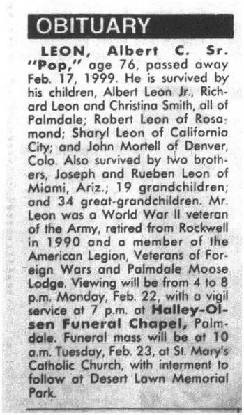 Leon, Albert Chacon obituary