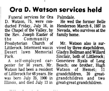 Watson, Ora Dale obituary
