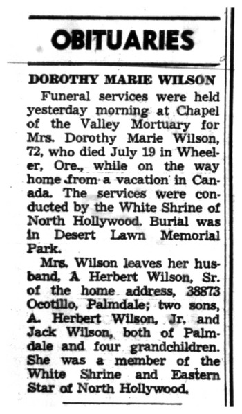Wilson,   Dorothy Marie obituary