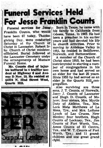 Counts,   Jesse Franklin obituary