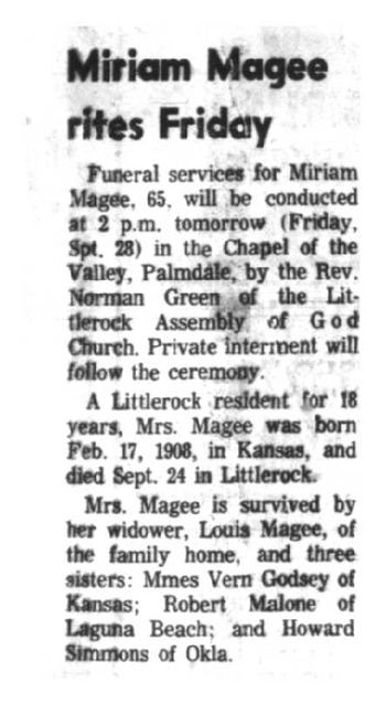 Magee,   Miriam A. L. obituary
