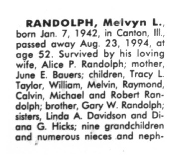 Randolph,   Melvyn Lynn obituary