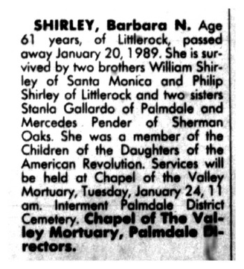 Shirley, Barbara Nella obituary
