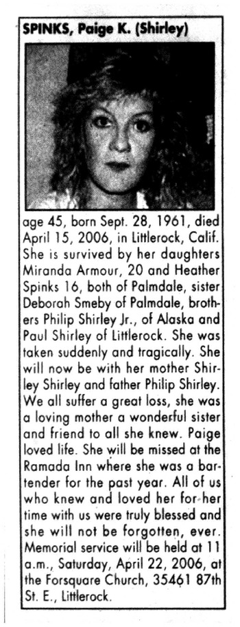 Spinks, Paige K. obituary