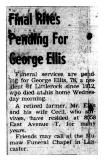 Ellis, George obituary