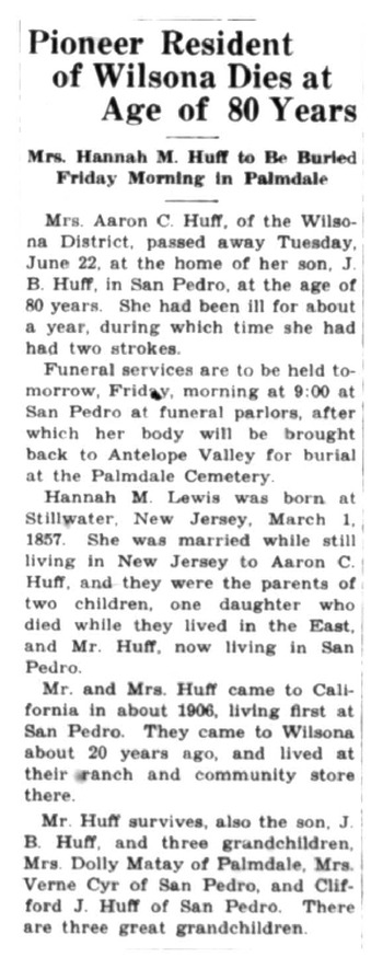 Huff, Hannah M. obituary
